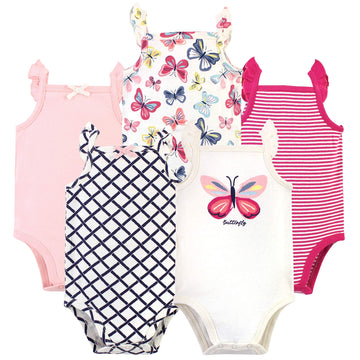 Touched By Nature Unisex Baby Organic Cotton Bodysuits, Bright Butterflies, 6-9 Months