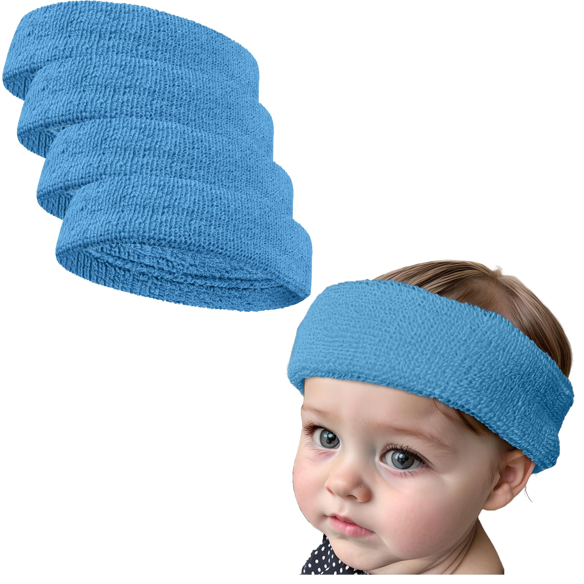 Couver Baby Infant Sky Blue Terry Solid Color Headband/Terry Cloth Head Band - 4 Pieces