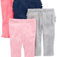 Simple Joys By Carter'S Baby Girls' 4-Pack Pant, Coral Pink/Grey/Navy Dots/Pink, Newborn