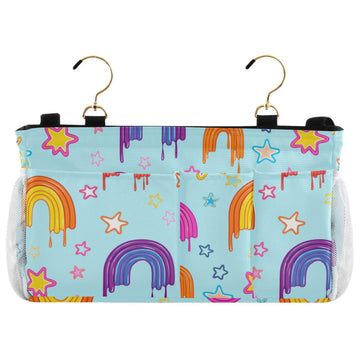 Burbuja Colorful Melting Rainbow Bedside Caddy Hanging Storage Organizer with 2 Straps and Hooks for Home College Dorm Bunk Bed 