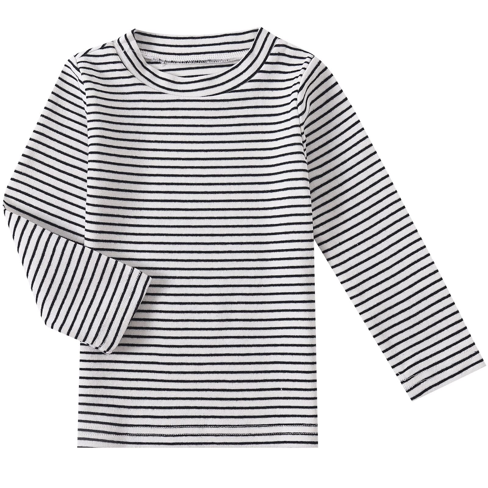 Little Girls Boys Long Sleeve Tee Shirts Kids Cotton Striped Crew Neck Tops (White,5T)