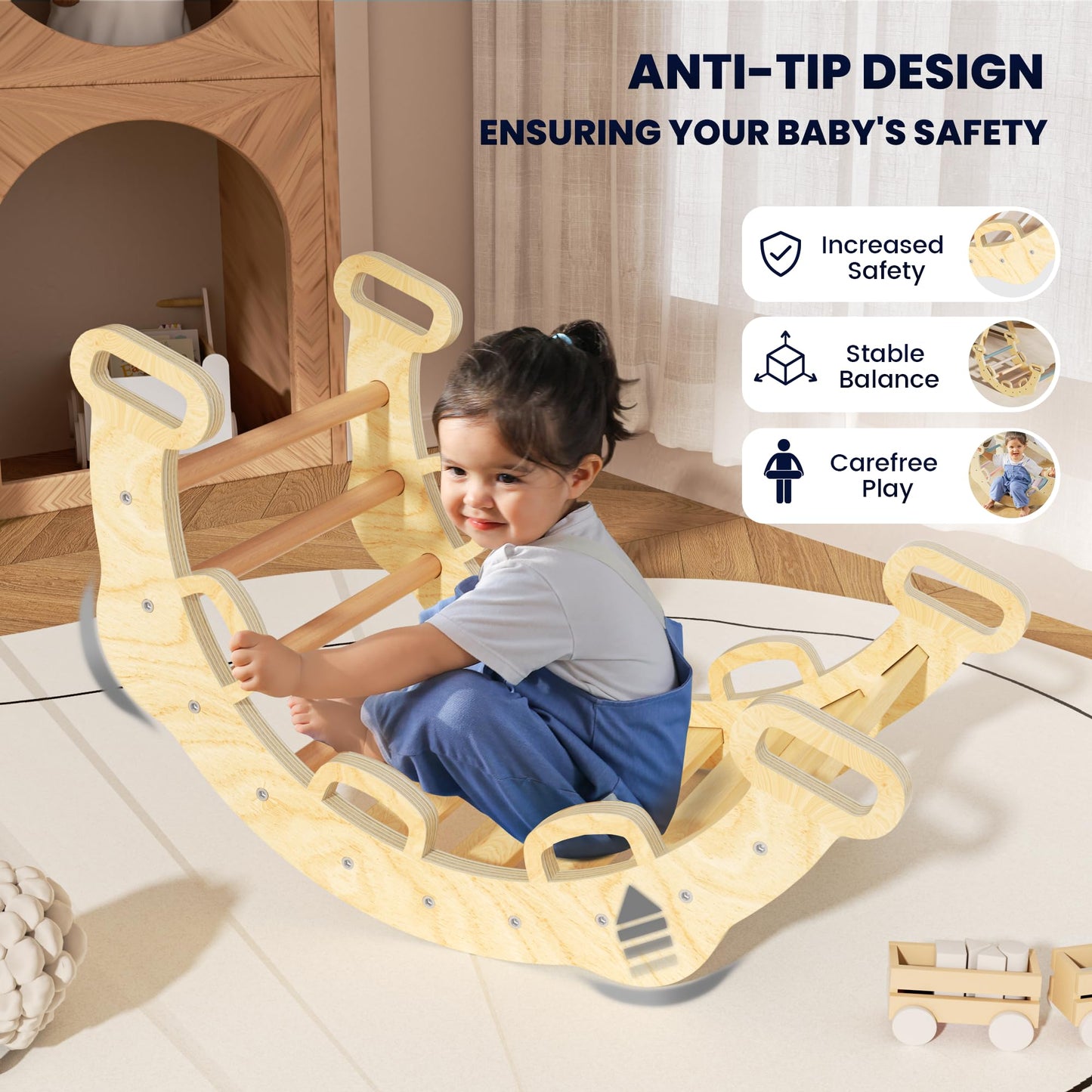 Bluewood 2025 8 In 1 Pikler Triangle Climbing Set Toddler Toys Indoor Baby Jungle Gym Climber Playground For Kids - Natural Wood