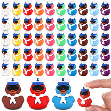 Gejoy 50 Pcs Mini Sailing Rubber Ducks Sailor Captain Figurines Bulk Small Assorted Ships Captain Rubber Ducks for Birthday Gift