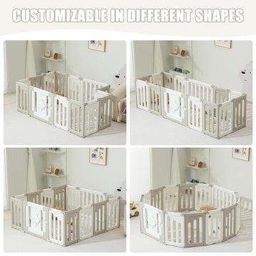 Ufo Portable Foldable Playpen - 18 Panels Extra Large Baby Play Yard, Grey
