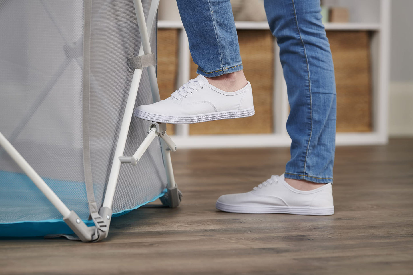 Regalo My Portable Play Yard Indoor And Outdoor, Washable, White/Gray/Teal, 6-Panel