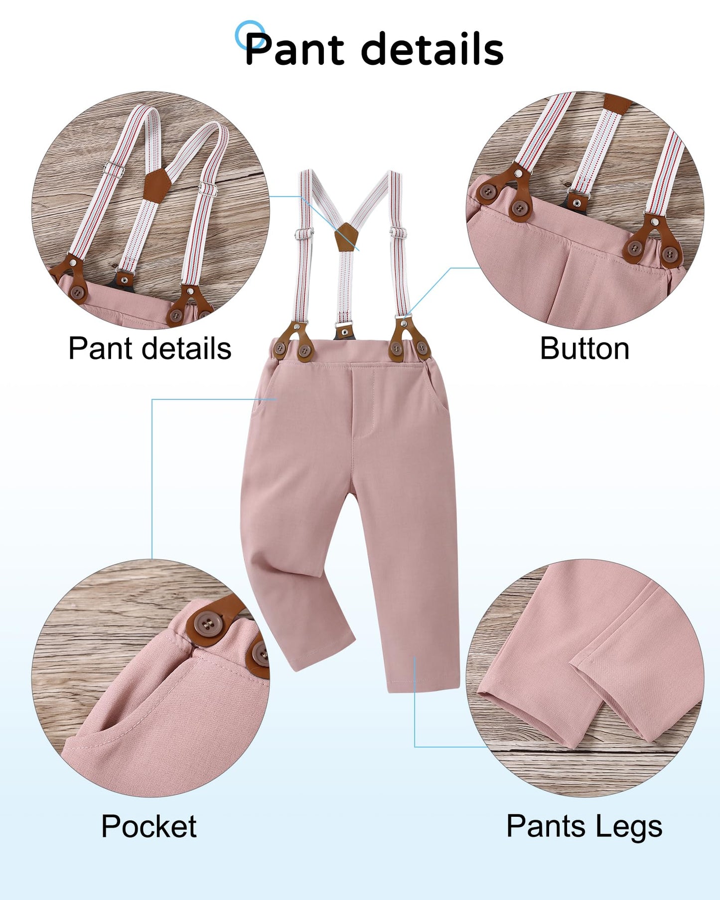 Yallet Toddler Baby Boy Clothes Suit Gentleman Wedding Outfits, Formal Dress Shirt+Bowtie+Suspender Pants(Pink, 4-5T)