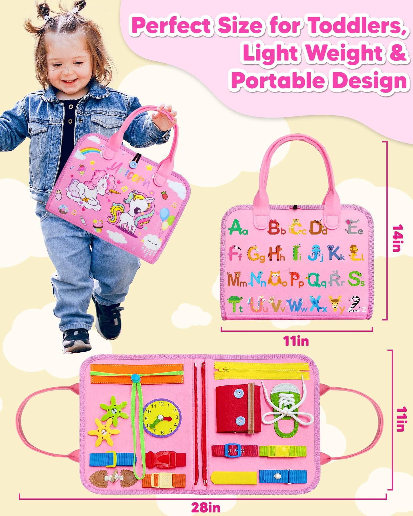 Exorany Busy Board Montessori Toys for 1 2 3 4 Year Old Girl Birthday Gifts, Toddler Girl Toys Age 1-2, 2-4, Busy Book Sensory T