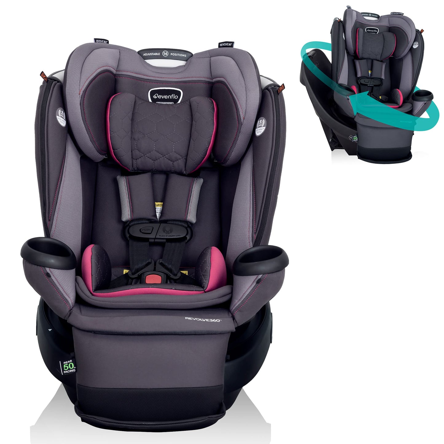 Evenflo Revolve360 Extend All-In-One Rotational Car Seat With Quick Clean Cover (Rowe Pink)