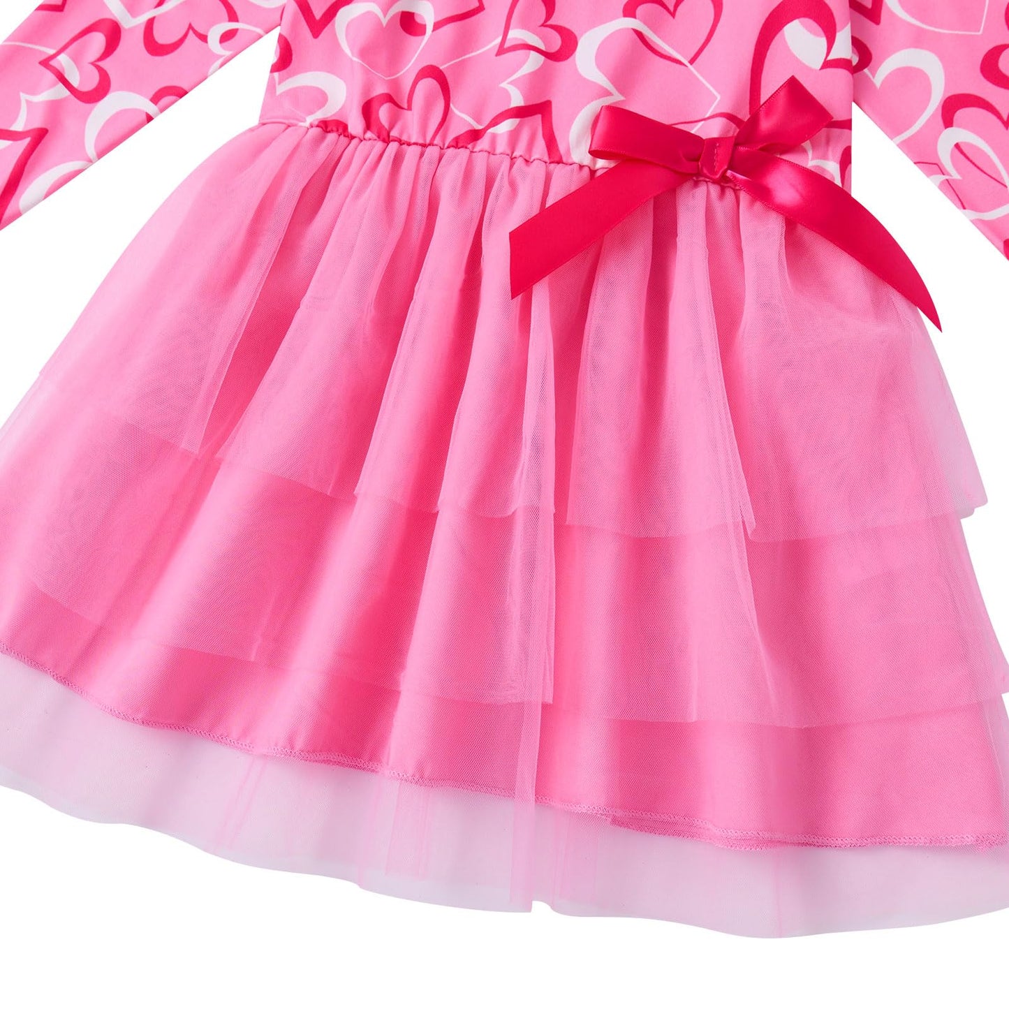 Vieille Toddler Girls Valentines Day Outfits 3T Love Heart Print Long Sleeve Tutu Dress 4T Kids Pink Skirts Clothes