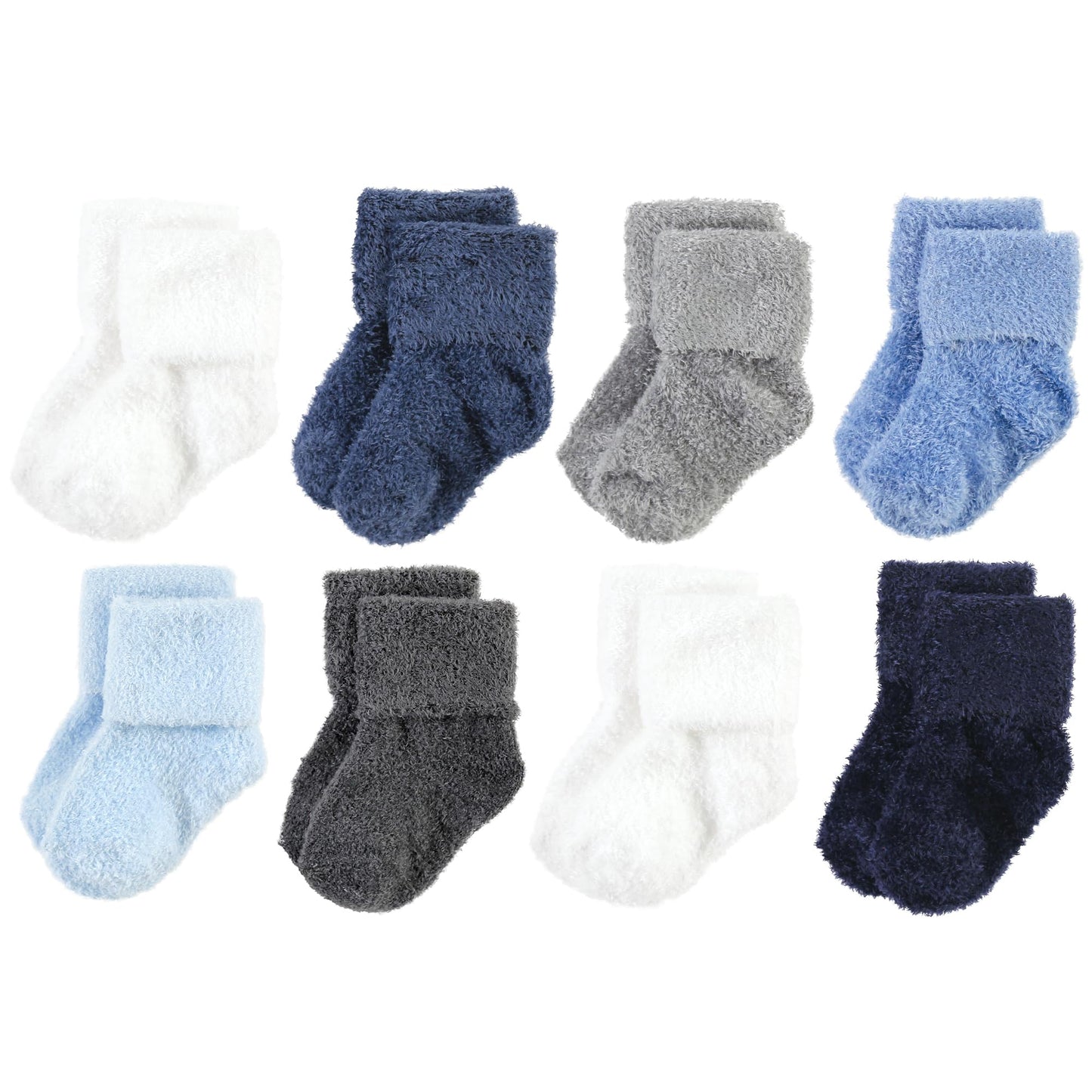 Hudson Baby Unisex Baby Cotton Rich Newborn And Terry Socks, Solid Blue Gray 8 Pack Chenille, 6-12 Months