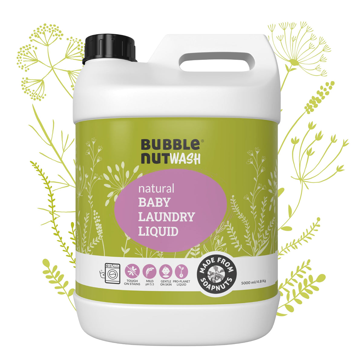 Bubblenut Wash Natural Baby Laundry Detergent Liquid (5 Litres) Organic, Baby Safe, Pet Friendly, Herbal  Soap Nuts Based, Sens