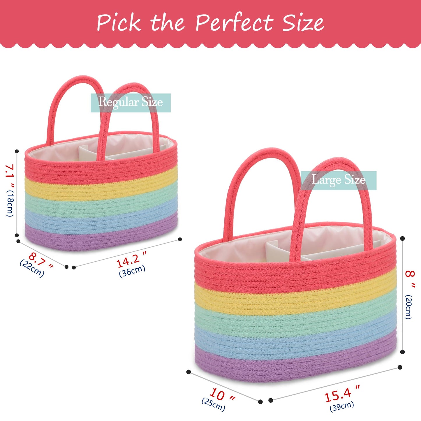 Comse Large Diaper Caddy Organizer For Girl Boy, Baby Caddy, Car Diaper Caddy With Handles, Cotton Rope Diaper Basket, Gift Bask