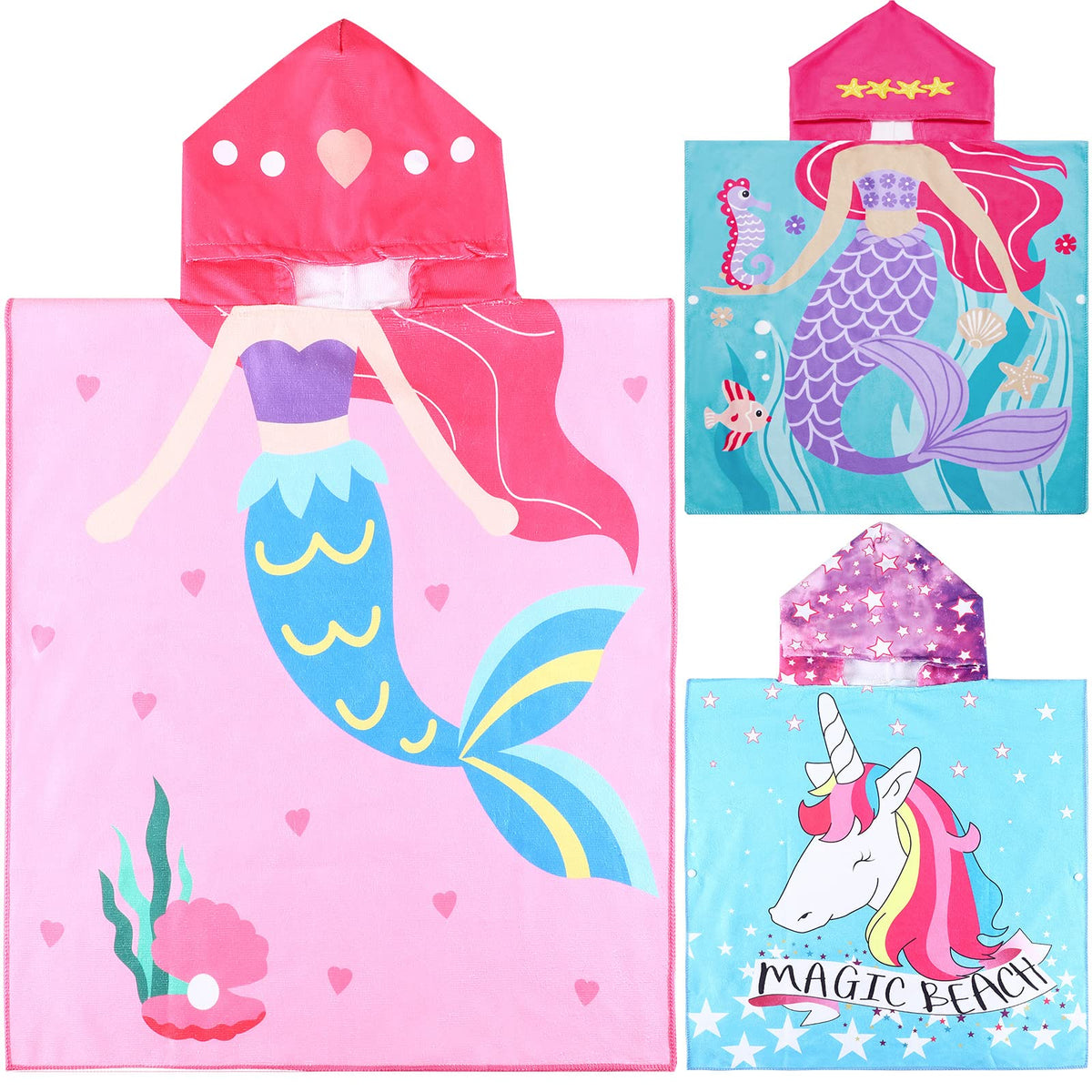 3 Pack Kids Hooded Towel 47 x 24 Inch Baby Beach Bath Towel for Girls Boys Thicker Toddler Bath Towels Ponchos with Hood Cotton 