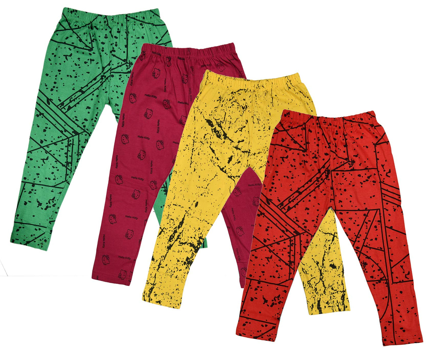 IndiWeaves Girls Combo Pack of Cotton Printed Capri (Green/Maroon/Yellow/Orange_1314 Years) Pack of 4