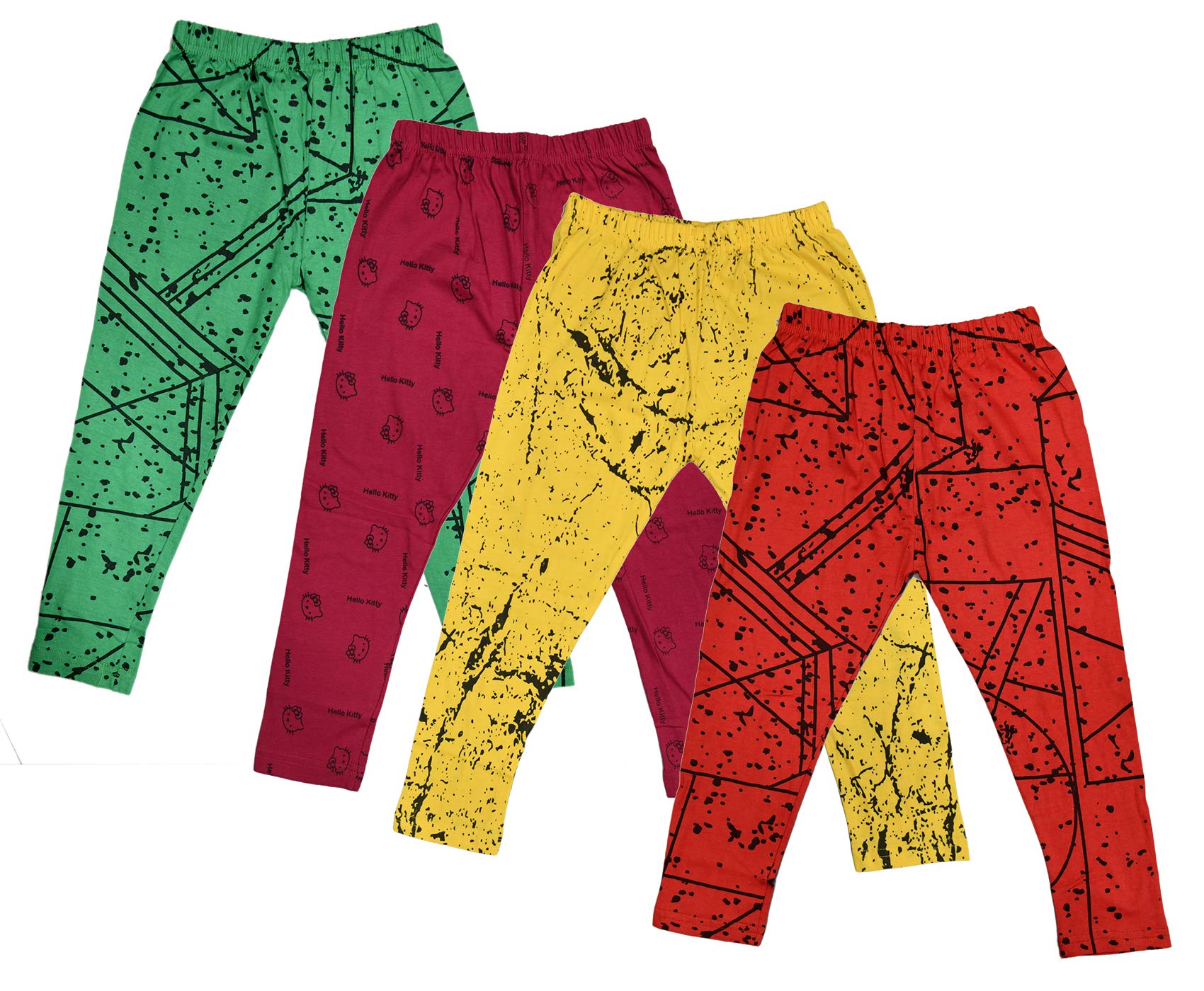 IndiWeaves Girls Combo Pack of Cotton Printed Capri (Green/Maroon/Yellow/Orange_1314 Years) Pack of 4