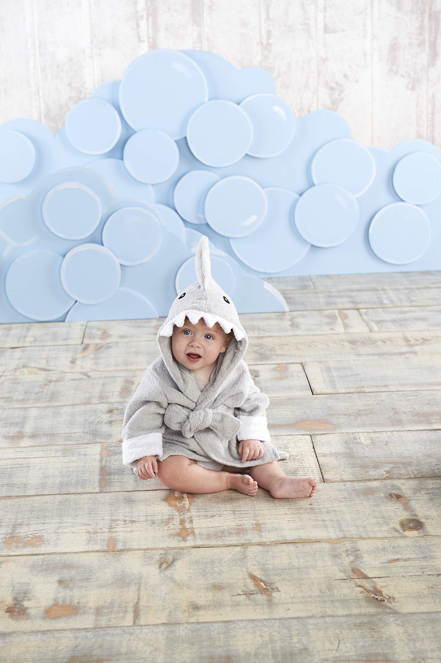 Baby Aspen Gray Baby Shark Hooded Towel Robe,Let The Fin Begin Baby Shower Gifts 0-9 Months, Baby Bath Towel/Spa Robe