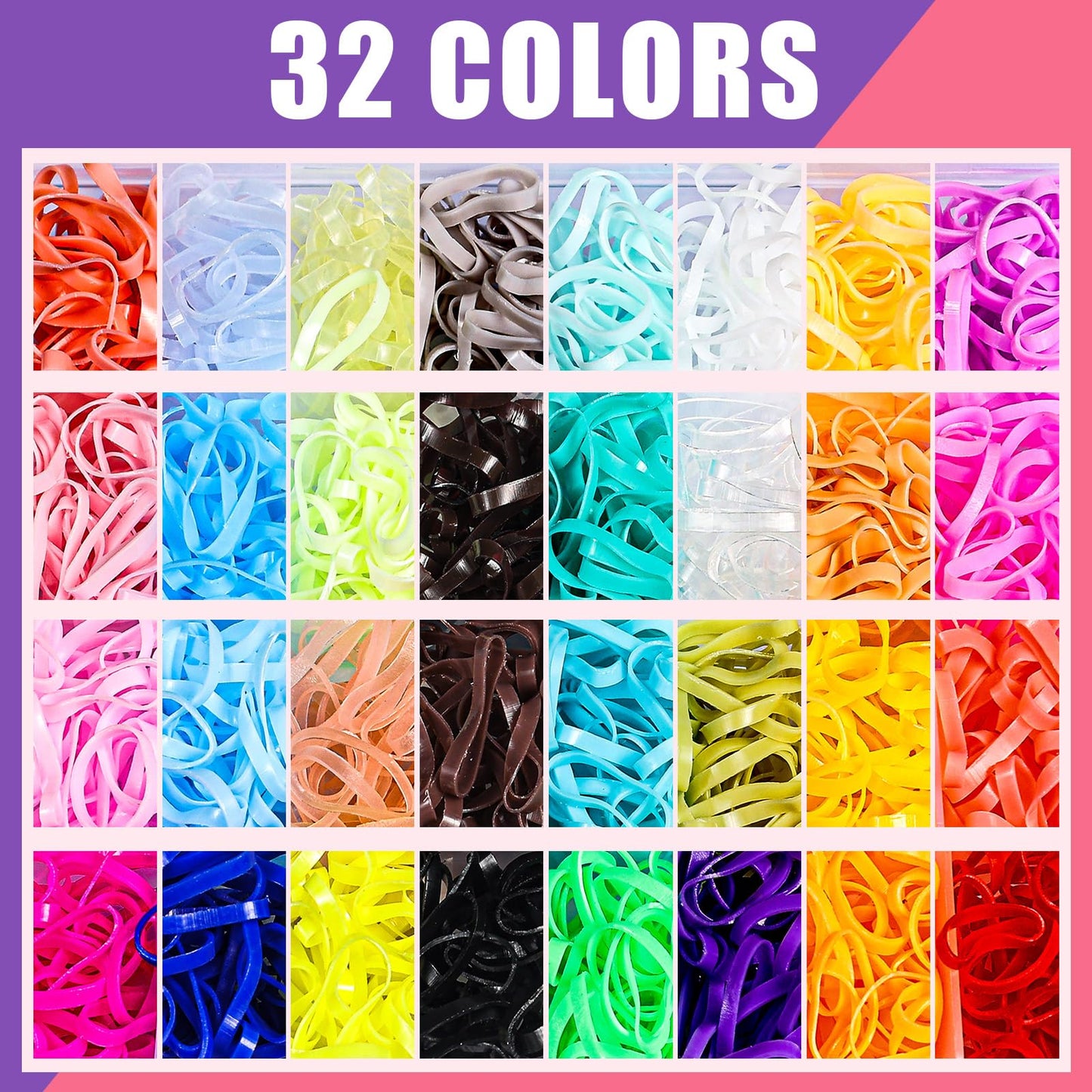 32 Colors Rubber Bands For Hair 2000 Pieces Small Elastic Baby Hair Ties With 8 Hair Styling Tools Mini Hair Accessories For Gir