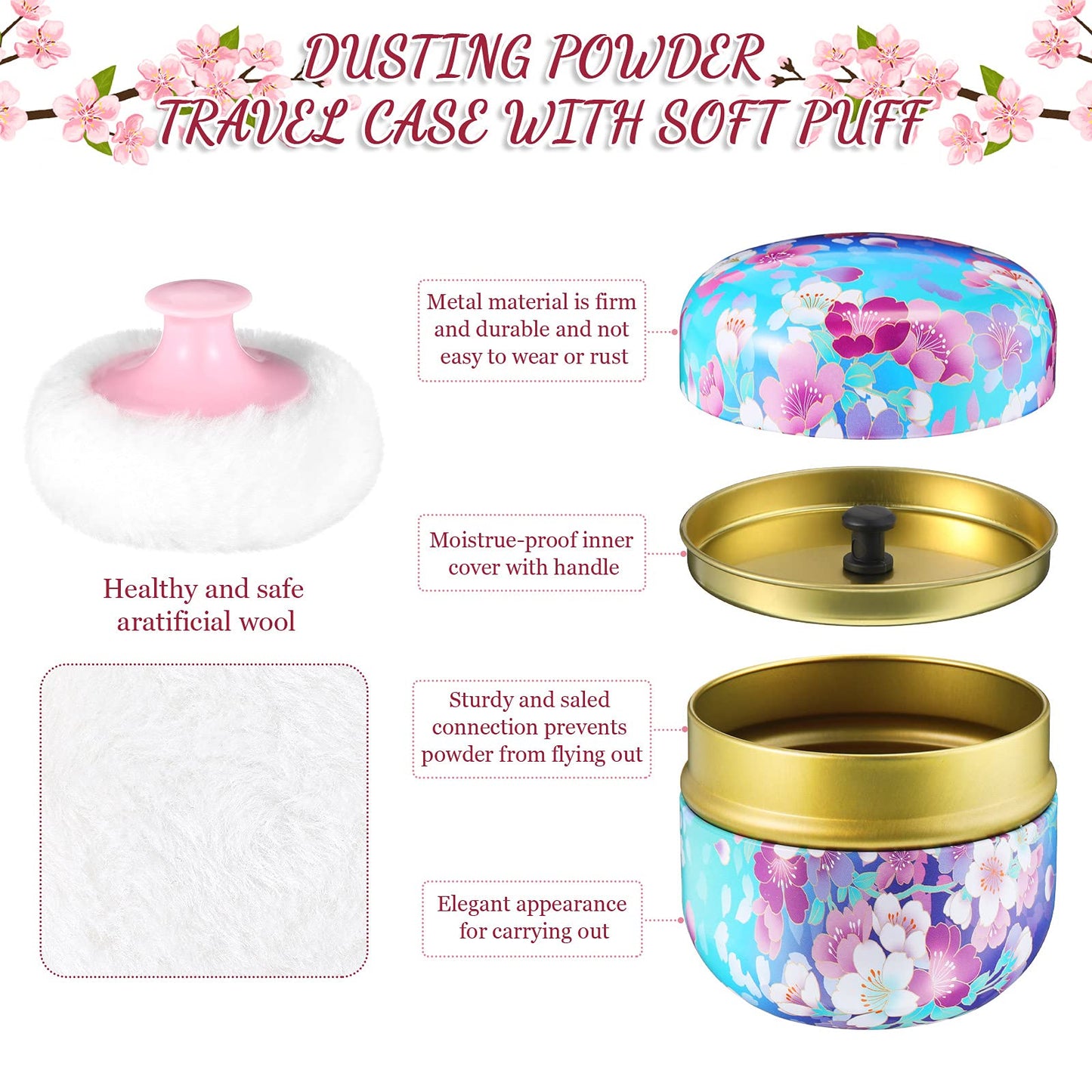 2 Pieces Body Powder Puff And Container, Soft Powder Puffs And 2 Pieces Spoon Loose Powder Tea Container Case Dusting Powder Box