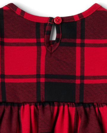The Children'S Place Baby Long Sleeve 100% Cotton Onesie Bodysuits 2-Pack, Red Plaid/White Stripe 2 Pack, 9-12 Months