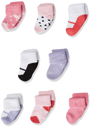 Luvable Friends Unisex Baby Newborn And Baby Terry Socks, Pink Black, 6-12 Months