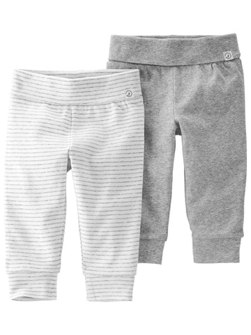Little Planet By Carter'S Unisex-Baby 2-Pack Terry Pants Made With Organic Cotton, Grey/Heather Stripes, 12 Months
