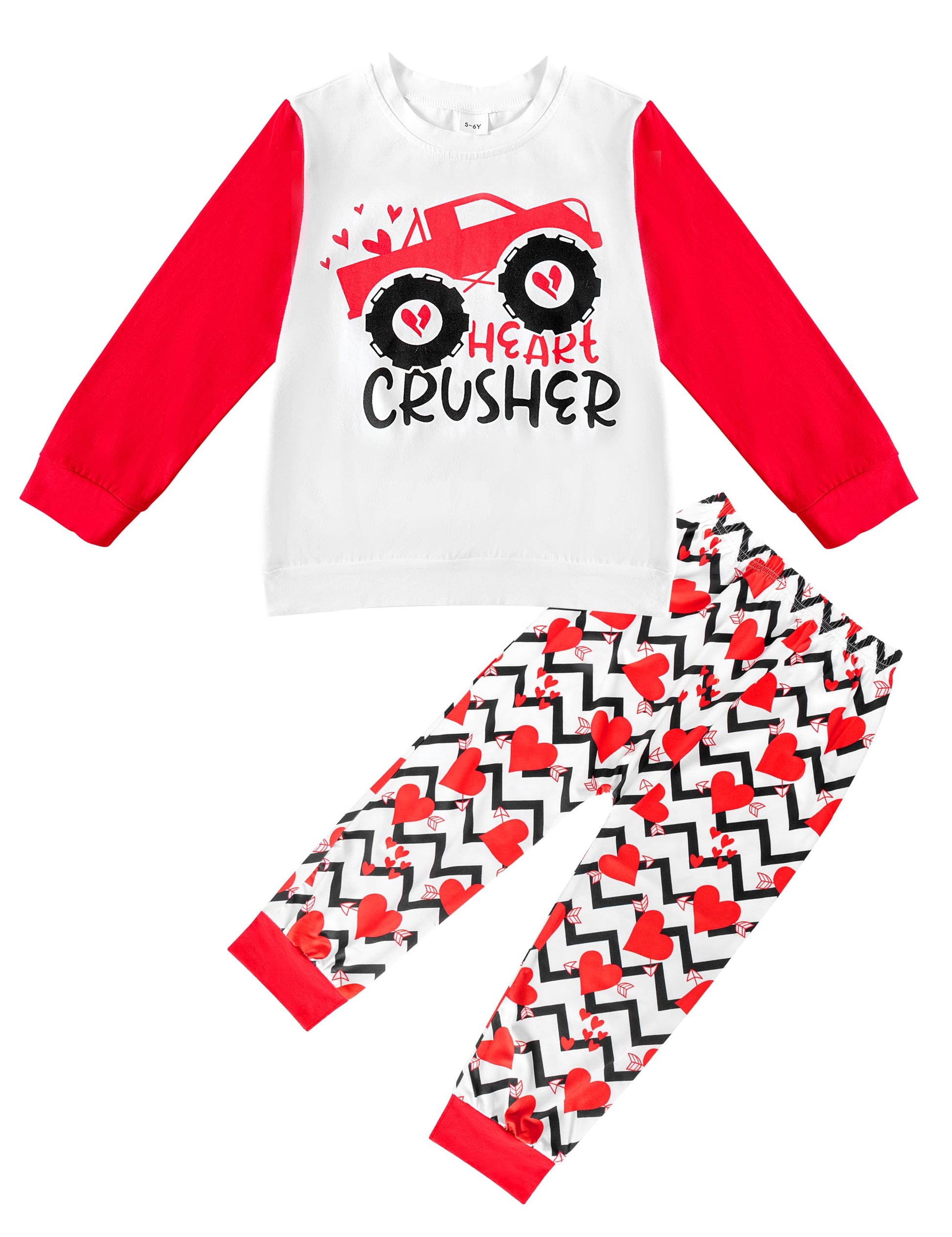 Dakeik Toddler Boy Valentines Day Outfit 4T-5T Boys Valentines Day Outfit All Terrain Vehicle Heart Crusher Print Long Sleeve To