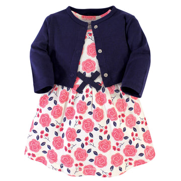 Touched By Nature Baby Girls' Organic Cotton Dress And Cardigan, Coral Rose, 4-Toddler