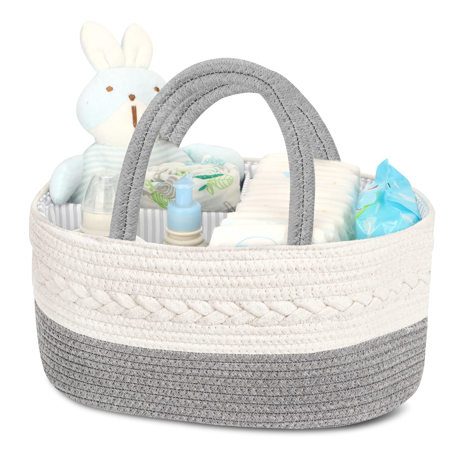 Maliton Diaper Caddy Organizer For Baby Boy- Cotton Rope For Changing Table, Nursery Storage, Newborn Baby Must Have Items