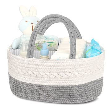 Maliton Diaper Caddy Organizer For Baby Boy- Cotton Rope For Changing Table, Nursery Storage, Newborn Baby Must Have Items