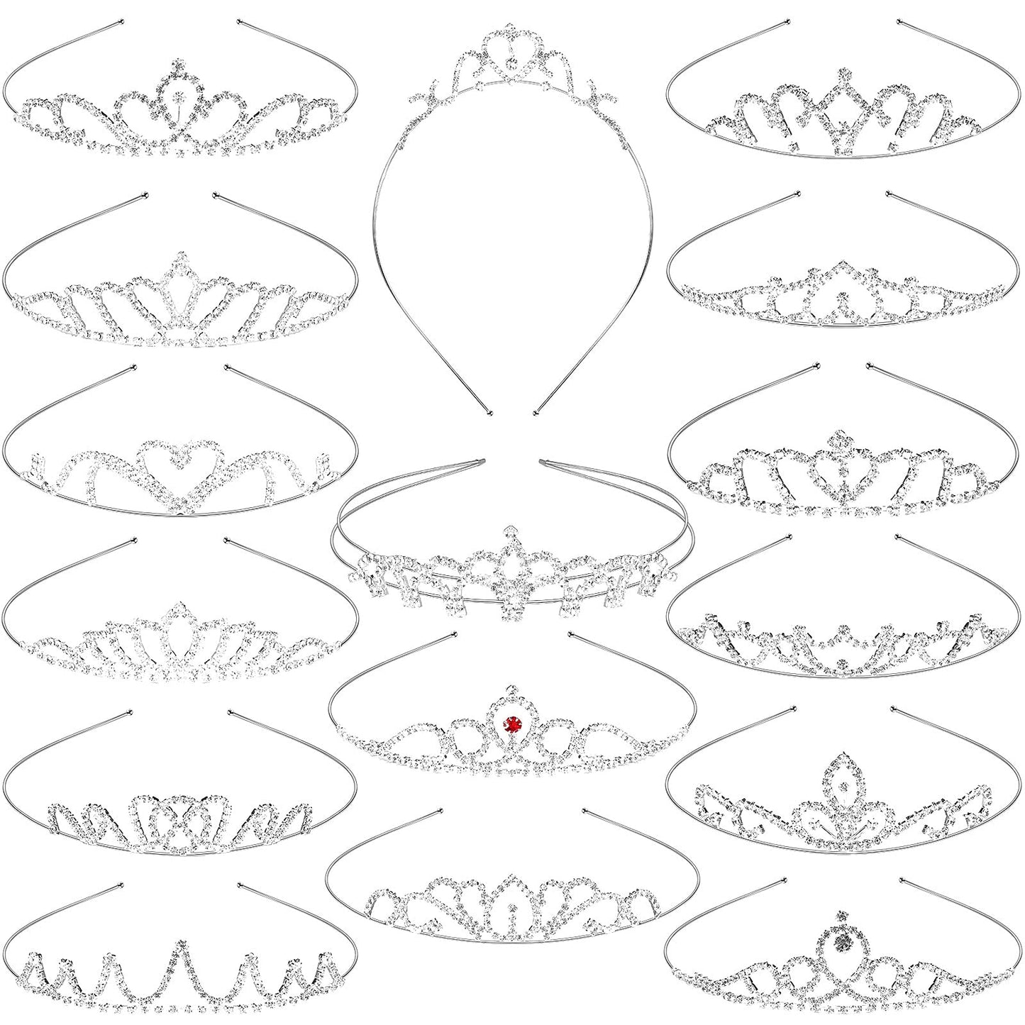 Chuangdi 16 Pcs Bulk Girls Tiara Crown Silver Princess Rhinestone Headband Crystal Wedding Tiara For Kid Women Birthday Party(Lo