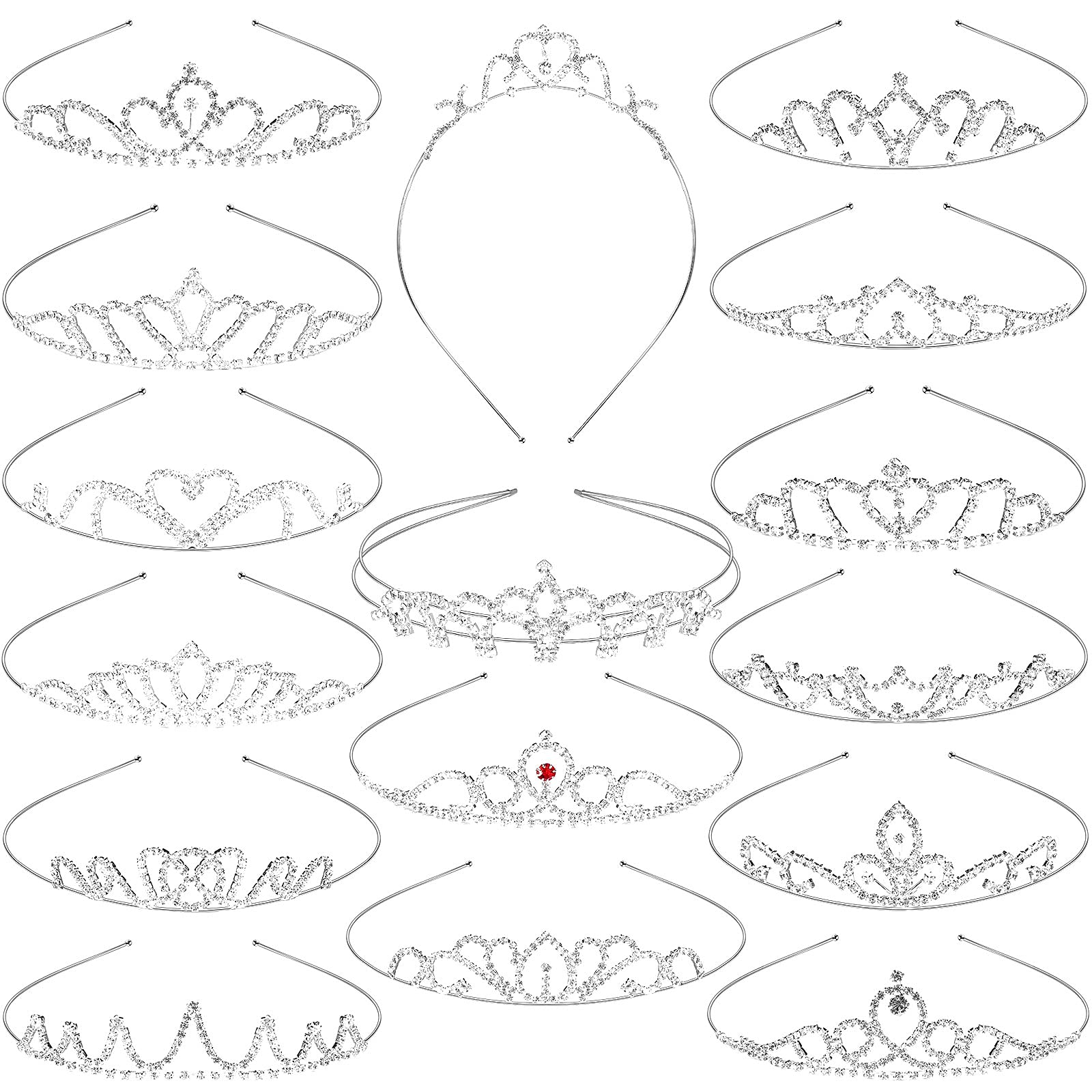 Chuangdi 16 Pcs Bulk Girls Tiara Crown Silver Princess Rhinestone Headband Crystal Wedding Tiara For Kid Women Birthday Party(Lo