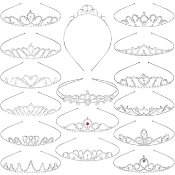 Chuangdi 16 Pcs Bulk Girls Tiara Crown Silver Princess Rhinestone Headband Crystal Wedding Tiara For Kid Women Birthday Party(Lo
