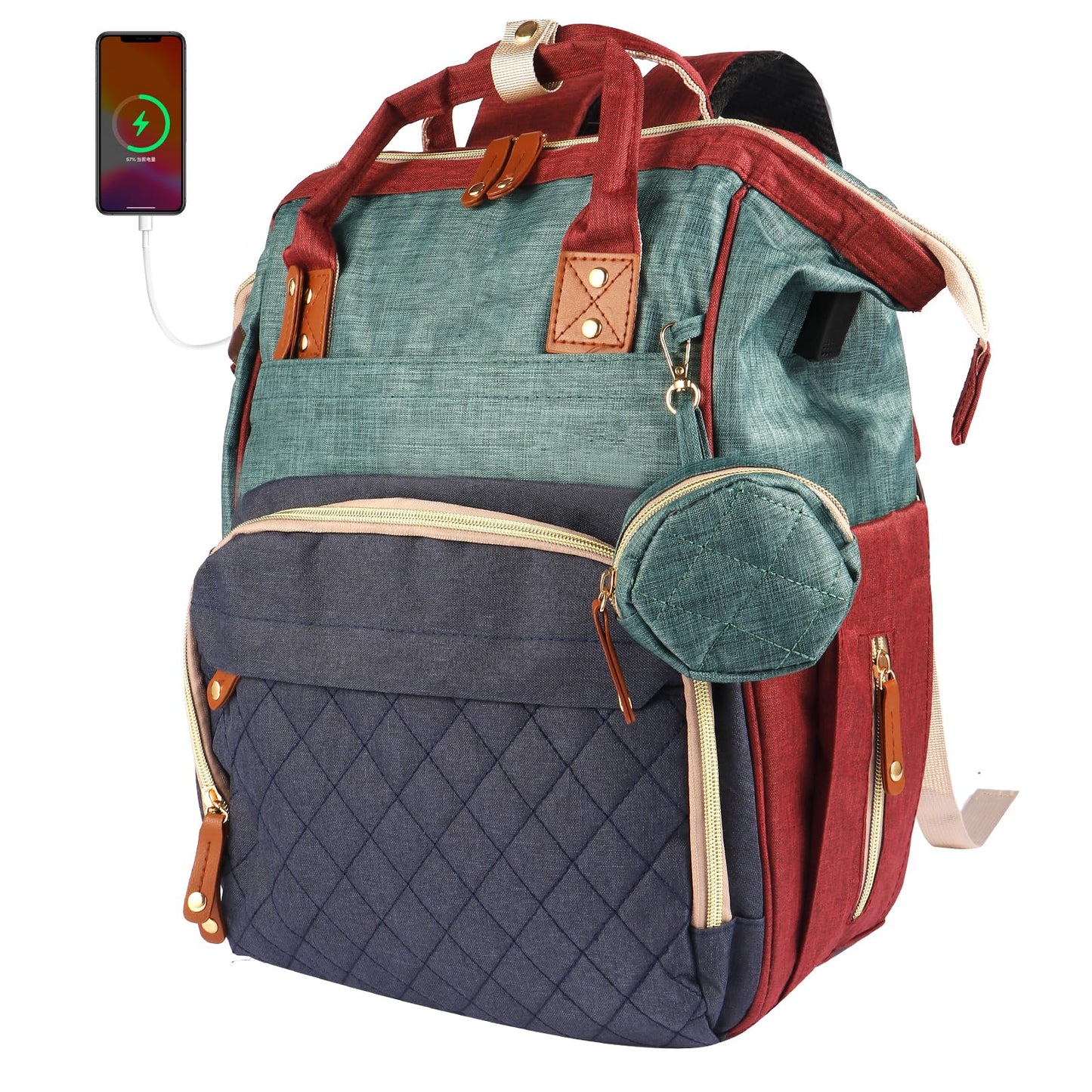 MosaiRudo Diaper Bag Backpack Baby Bag,Waterproof, Travel Diaper Bags with Pacifier Case for Baby Girl Boy Backpack for Women (C