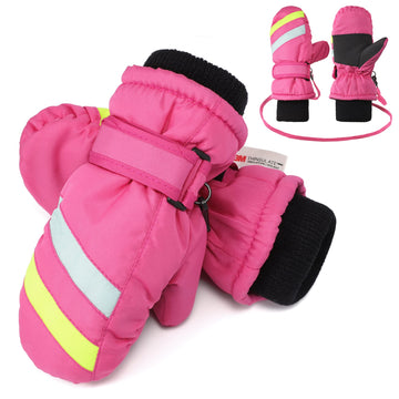 F Flammi Toddler Kids Snow Mittens With String Waterproof Ski Mittens Thinsulate Winter Gloves For Baby Girls Boys(Pink,2-4)
