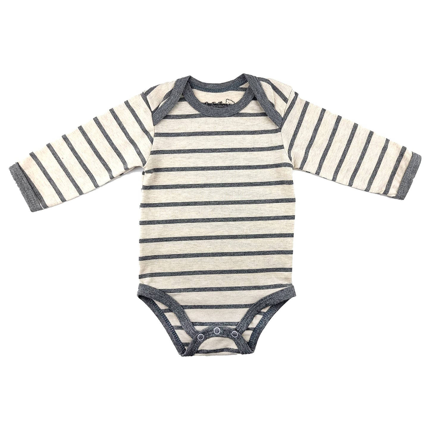 123 Bear Baby 3-Pack Soft Cotton Spandex Bodysuits (Gray Stripes 2 Long-Sleeve, Newborn)