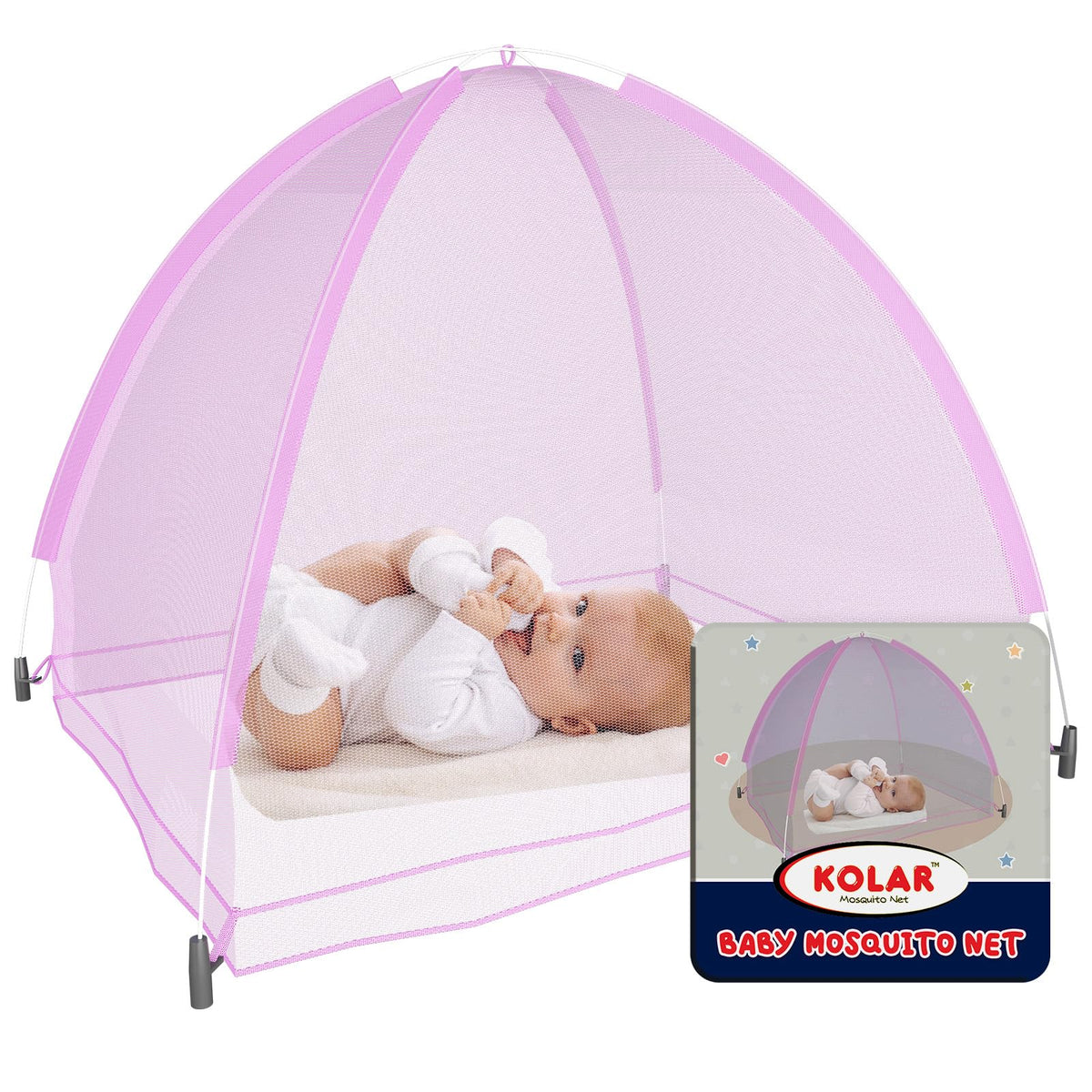 Kolar Polyester Infants Washable Baby Mosquito Net|AntiBug Crib Net Foldable Bottomless Baby Crib Machardani Mosquito Net (Pink