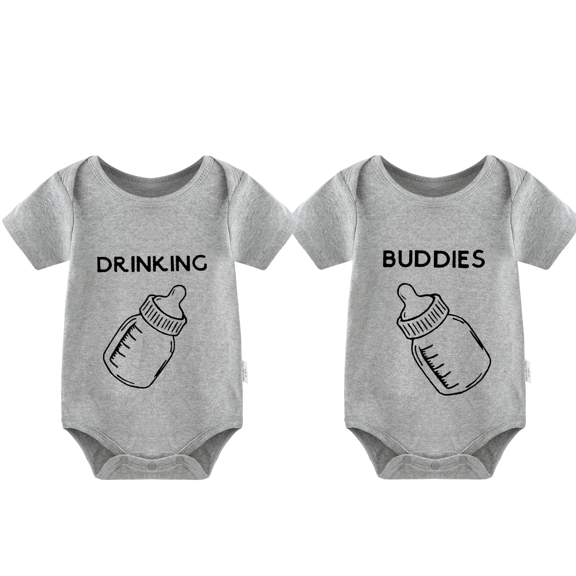 Ysculbutol Baby Twins Bodysuit Drinking Buddies Baby Twin Romper Boy Outfits Girl Jumpsuits Baby Triplets Set(Grey 3-6M)