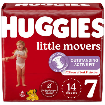 Huggies Size 7 Diapers, Little Movers Baby Diapers, Size 7 (41+ Lbs), 14 Count