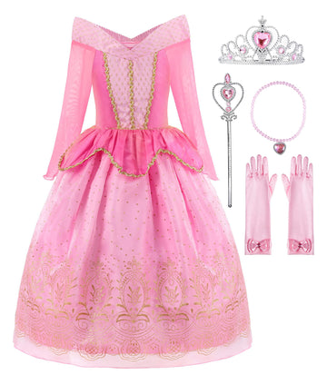 Relibeauty Little Girls Princess Dress Up Costume With Accessories, 5 (130), Pink