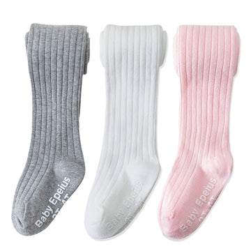 Epeius Baby Tights Baby Girls Non-Slip Ribbed Leggings Newborn Girls Seamless Cotton Stockings Pantyhose Footed Tights 3 Pairs P