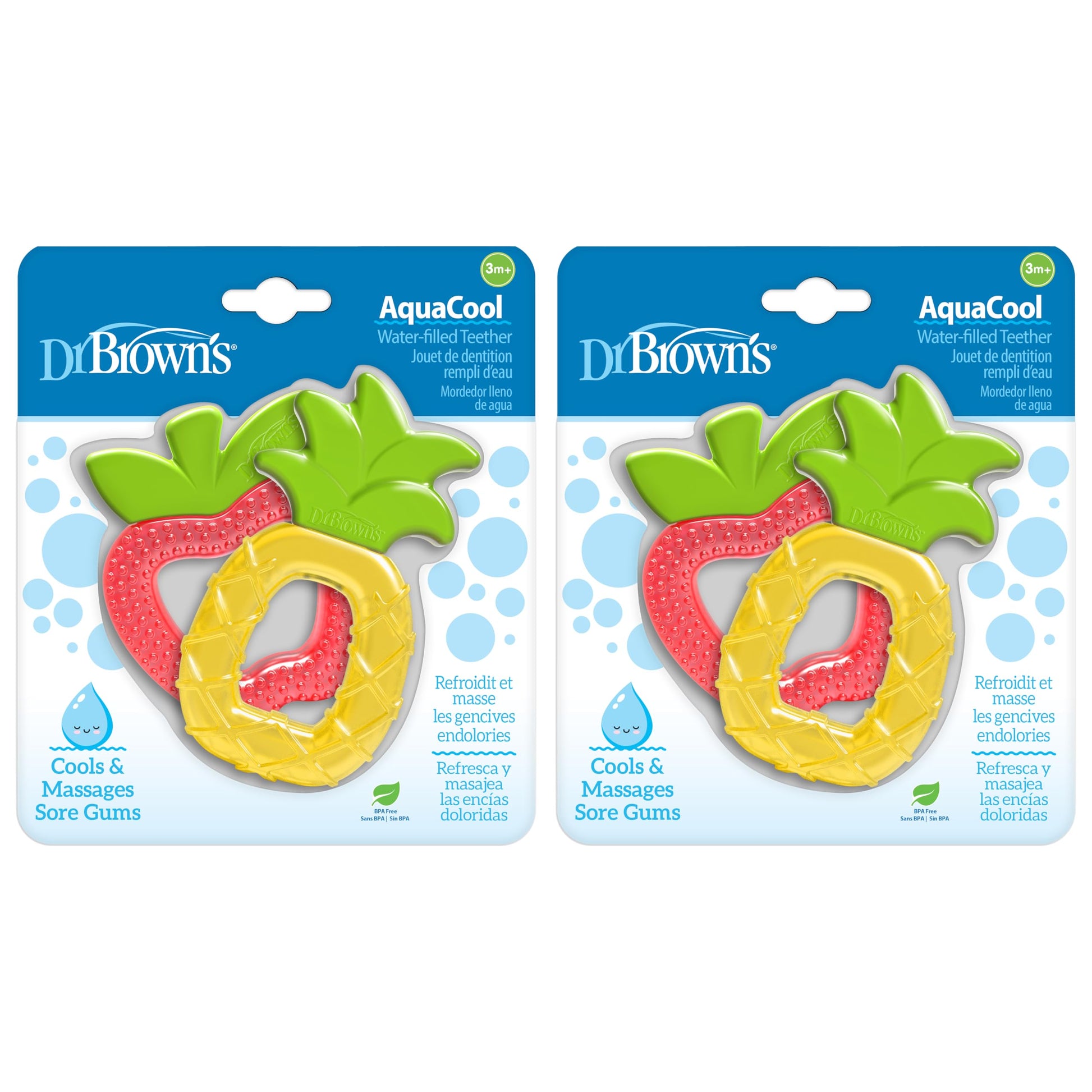 Dr. Browns AquaCool Water-Filled Teether, Cooling Baby Teether Toy for Sore Gums, Apple Pineapple, BPA Free, 3m+, 4-Pack