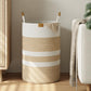 Nunsino 75L Striped Laundry Hamper with Leather Handles,Large Foldable Laundry Basket for Clothes,Cotton Rope Storage Bin for Bl