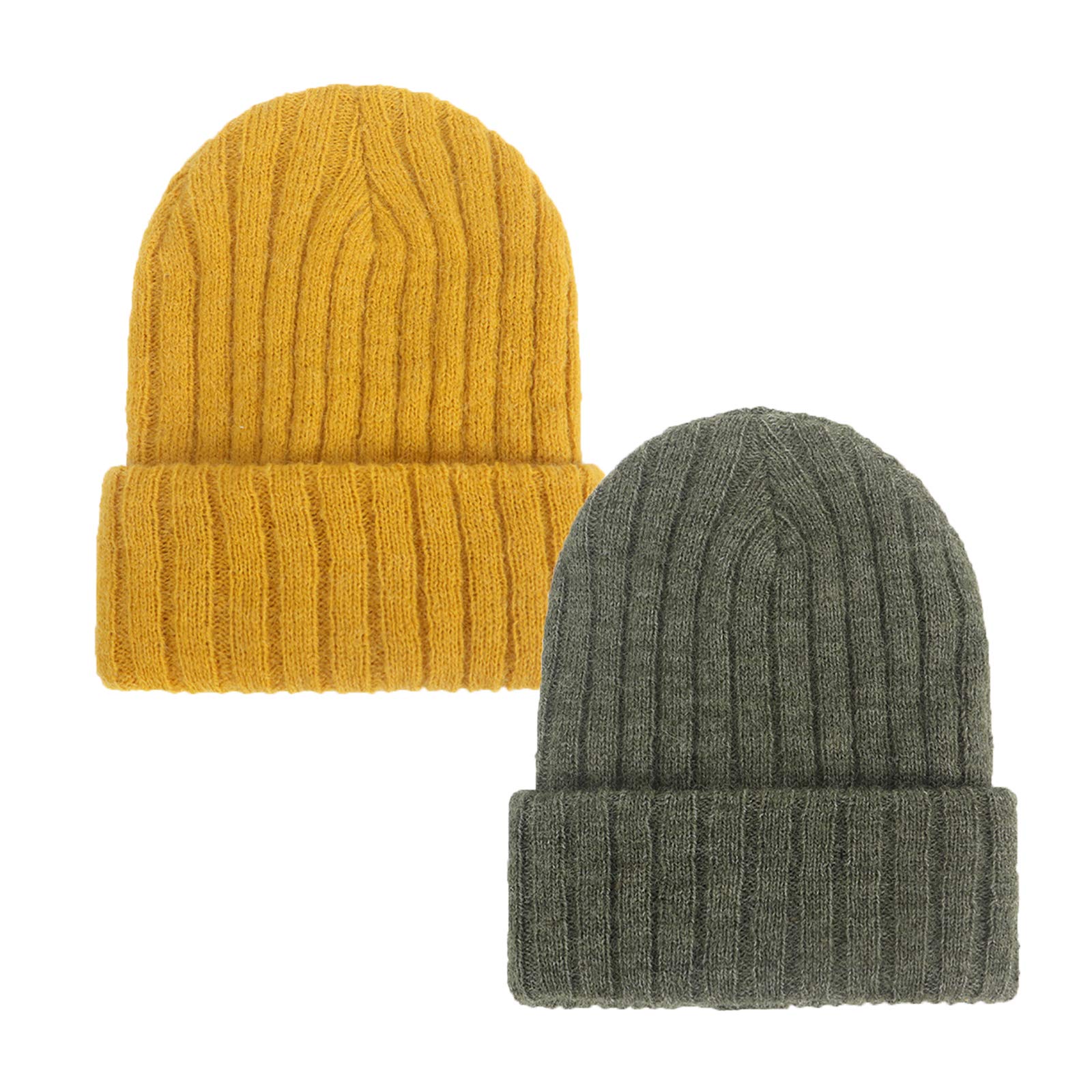 Newborn Baby Wool Hat Cap Turban Toddler Warm Hat Kids Baby Cap Set (Yellow+Green)