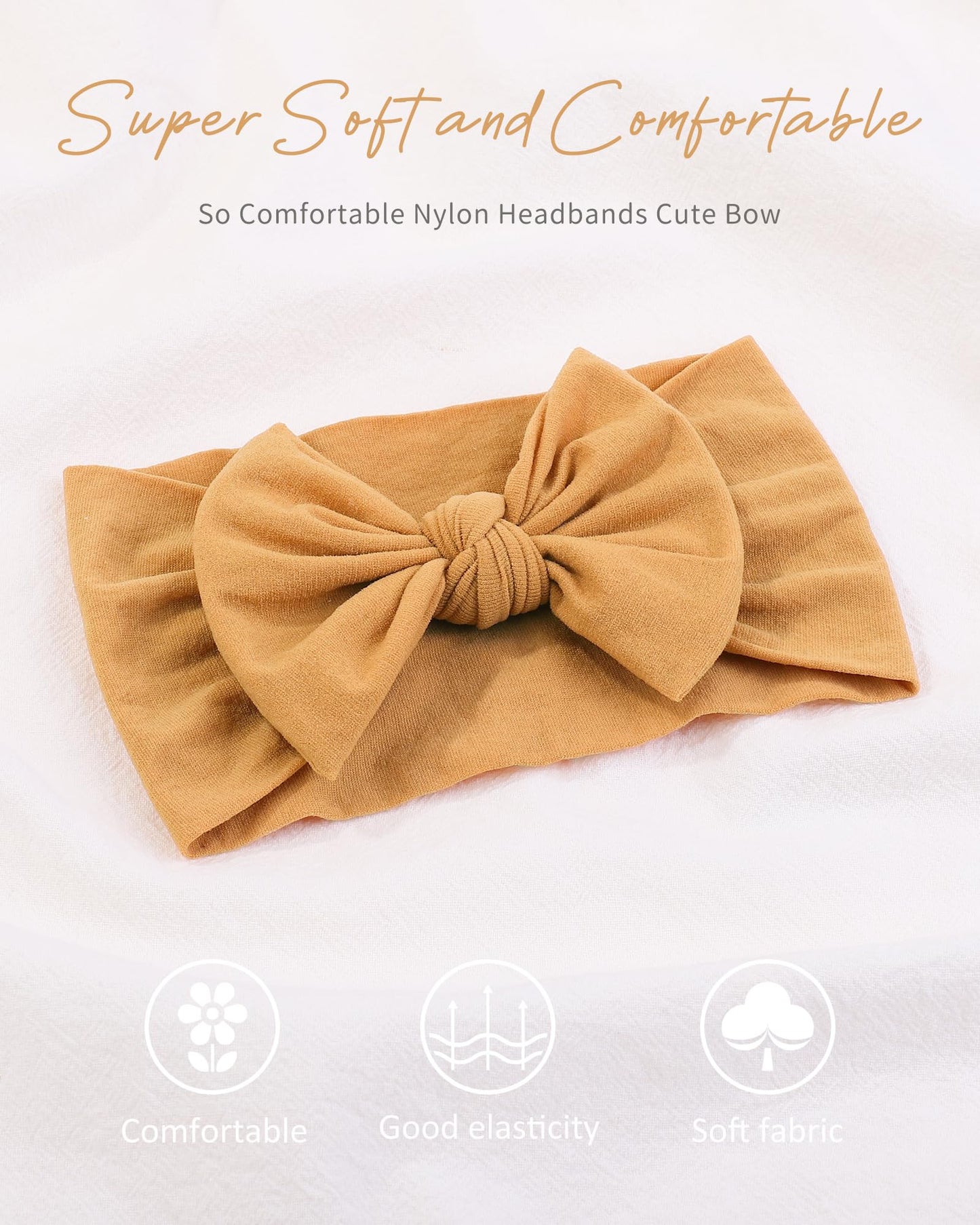 Jollybows 3Pcs Baby Nylon Headbands Hairbands Hair Bow Elastics For Baby Girls Newborn Infant Toddlers Kids (8-White+Beige+Ginge