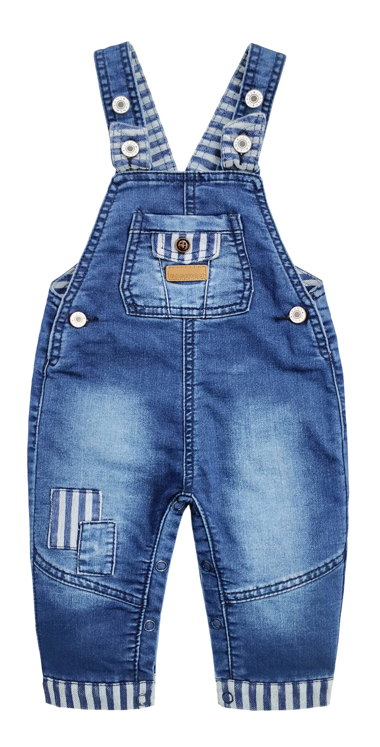Kidscool Space Baby Boys Easy Diaper Changing Snap Legs Bib Pocket Patched Denim Overalls,Blue,9-12 Months