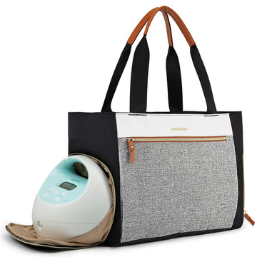 Mommore Breast Pump Bag Diaper Tote Bag With 15 Inch Laptop Sleeve Fit Most Breast Pumps Like Medela, Spectra S1,S2, Evenflo (Br