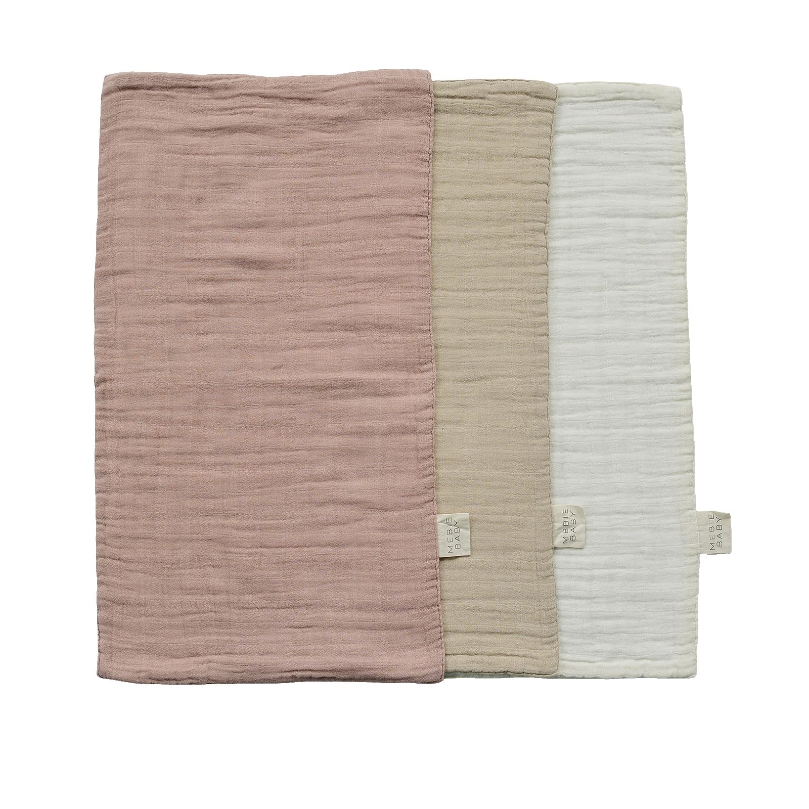 Mebie Baby Burp Cloths, Dusty Rose Print 3-Pack, Muslin Burp Cloth Set for Spit Up, Drool, and More, Boho Burp Cloths for Baby B