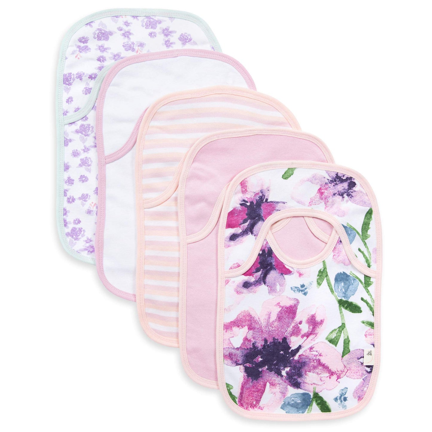 Burts Bees Baby Bibs, 5-Pack Lap-Shoulder Drool Cloths, 100% Organic Cotton with Absorbent Terry Towel Backing (Watercolor Dayl
