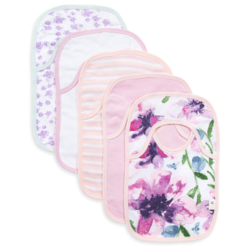 Burts Bees Baby Bibs, 5-Pack Lap-Shoulder Drool Cloths, 100% Organic Cotton with Absorbent Terry Towel Backing (Watercolor Dayl