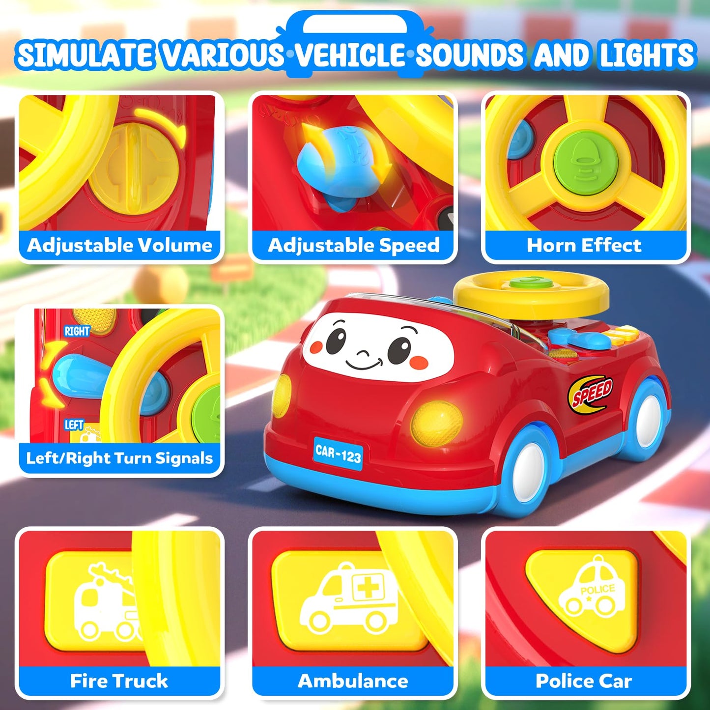 Toys for 1 Year Old Boy Gifts - 2-in-1 Toddler Push Car & Musical Racing Adventure Steering Wheel Driving Game, Interactive Lear